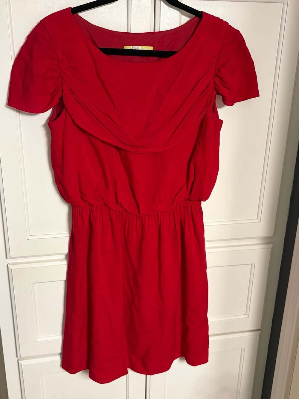 GB Bini Red Short Sleeve Drape Front Mini Dress